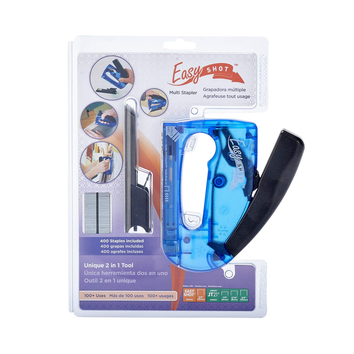Arrow 5650DTB-6 Easy Shot Staple Gun, Manual Stapler for Decorating and Crafts, Includes Stapling base and 400 JT21 Staples, Blue