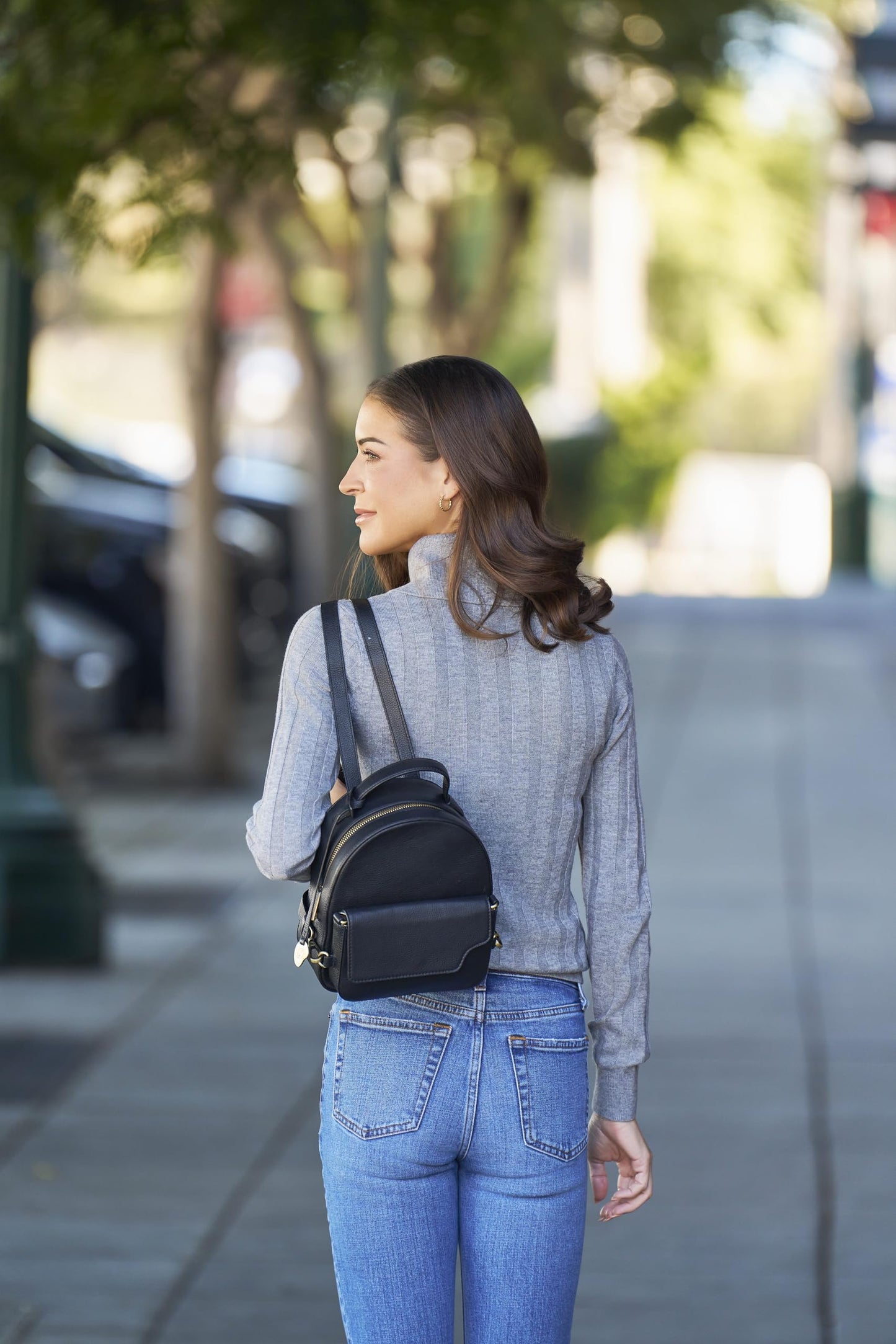 DANEAULT The Rebecca Conversion Mini Backpack – Convertible Leather Bag with Removable Front Pocket – Travel, Work & Everyday Use – Compact and Stylish – Women's Backpack - Black