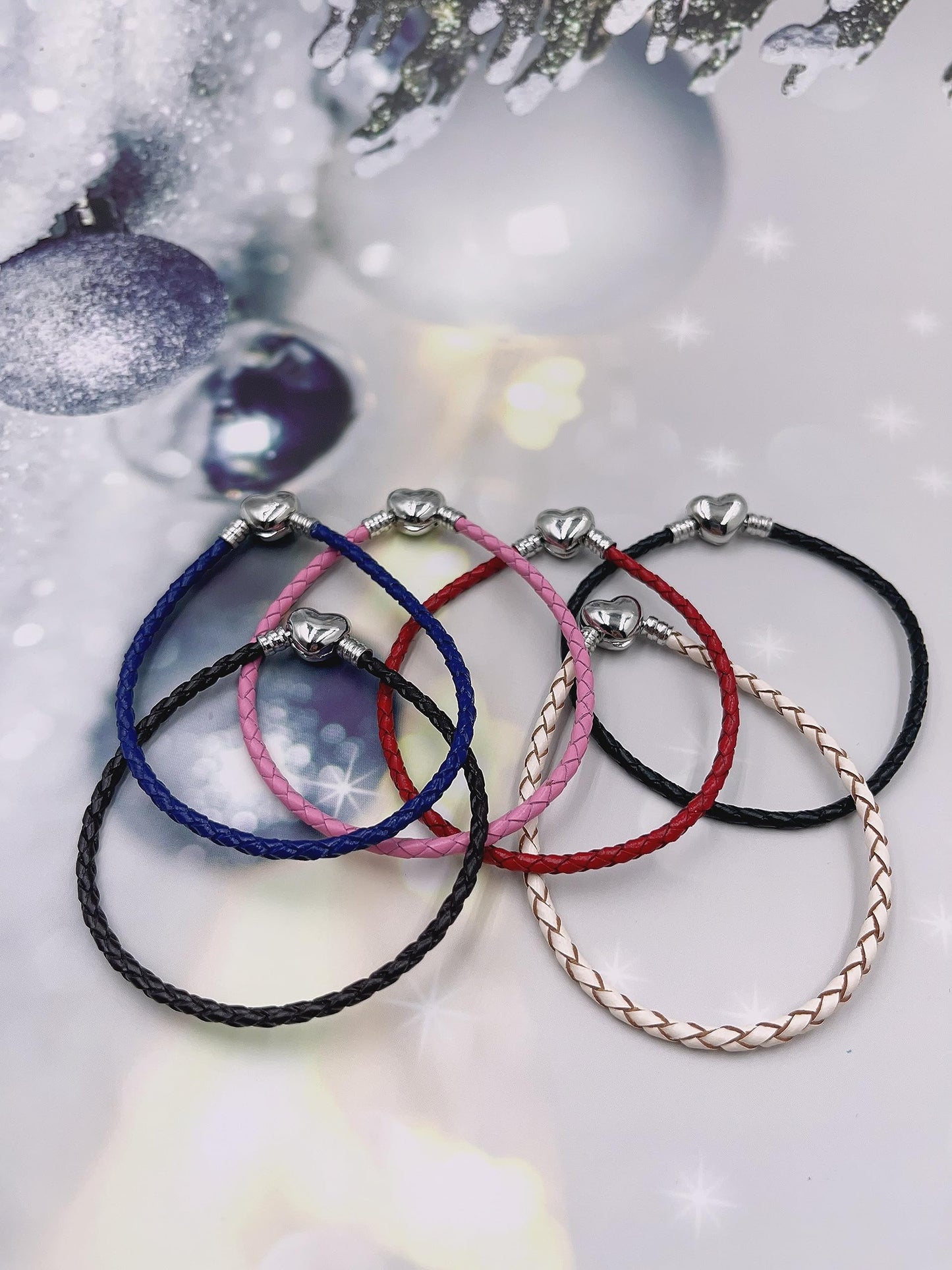 OutstandLong 3mm White Leather Bracelet Heart Barrel Snap Clasp Handmade Braided Wristband for Pandora European Charm Bead DIY Jewelry 21CM