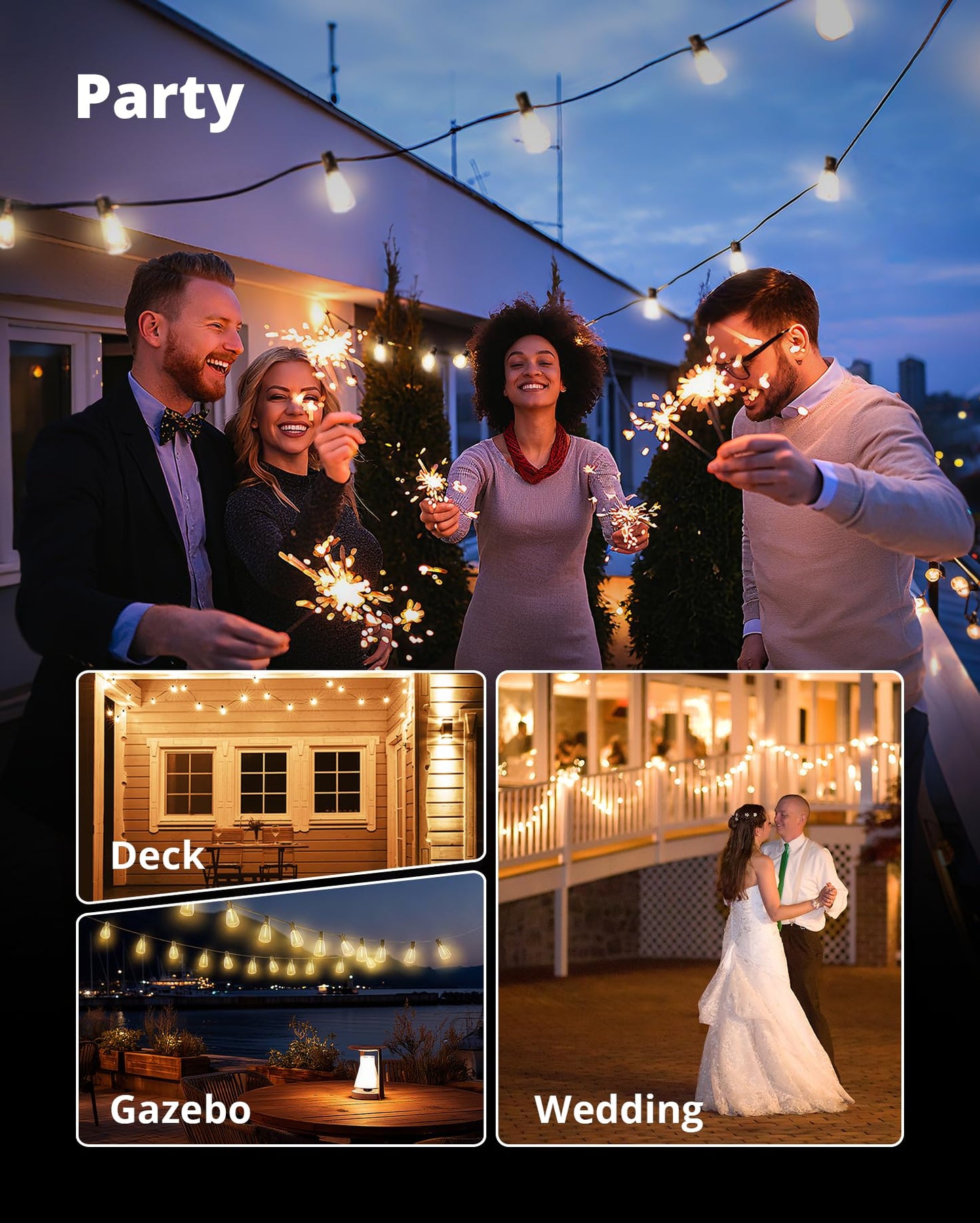 VIPAR Outdoor String Lights 25FT LED Patio Lights IPX5 Waterproof with 10+1 ST38 Shatterproof Edison Bulbs, 2700K Connectable Outside Hanging Light for Porch, Garden, Backyard, Deck, Balcony, Decor