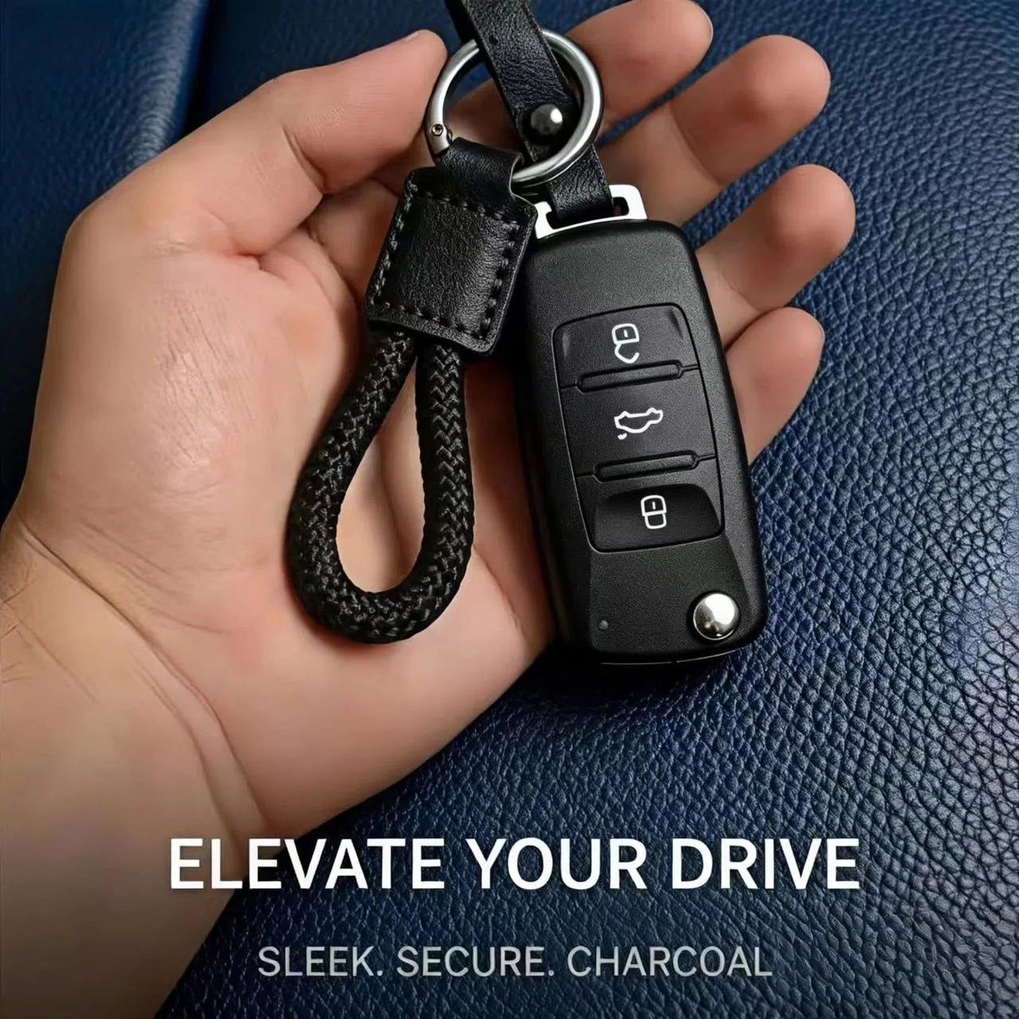 FQJOYL Leather Keychain for Car Keys - Genuine Cowhide Key Fob Holder with Braided Rope Loop, Anti-Scratch Belt & Gunmetal O-Ring, Silent Minimalist Key Chain for Women & Men, Gift for Her & Him