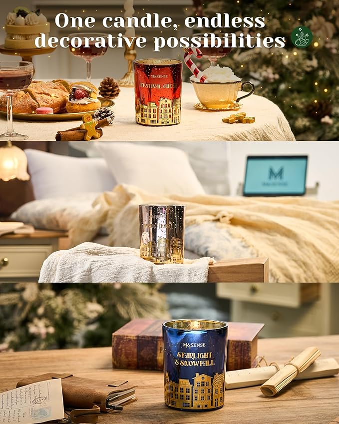 M&SENSE Cinnamon Apple Scented Wooden Wick 18oz Sweet Home Winter Scented Clean Natural Soy Wax Candle, 100 Hours Burn Aromatherapy Large Candle for Christmas Housewarming Bathroom Bedroom