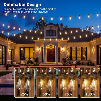 LED Outdoor String Lights, 25FT Outside Waterproof Patio Lights with 12+1 Shatterproof ST38 Edison Bulbs, 2700K Warm White Hanging Light, Dimmable Light for Back Yard Porch Party Gezebo