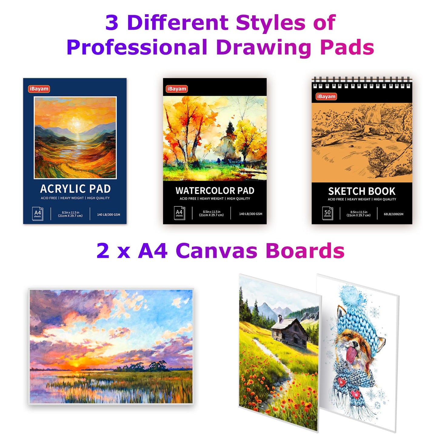 iBayam Art Set for Kids Teens Girls Boys Adult, 195-Pack Deluxe Artist Gift Box with 3 PCS Drawing Pads, A4 Canvases, Arts and Crafts Kits, Painting, Drawing & Art Supplies with 24 Color Acrylic Paint