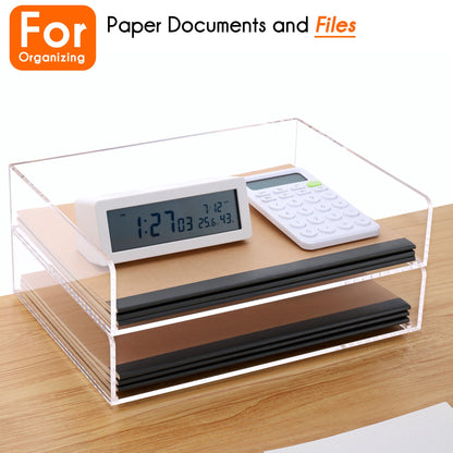 HeZone Paper Organizer, 2 Tier Stackable A4 Size Acrylic Letter Tray, Office/Home/School Organization - Clear