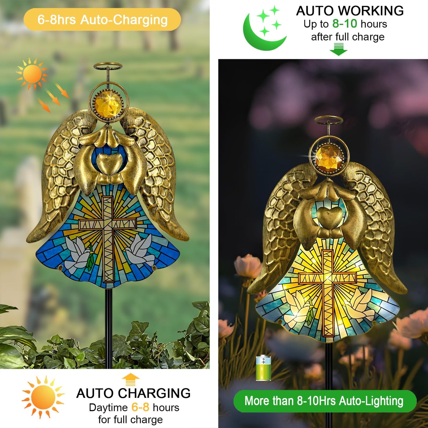 Hokfirm Solar Lights Outdoor Pathway,Metal Angel Garden Stake Pathway Light for Yard Patio Cemetery,Solar Angel Garden Decor Statue for Outside,Memorial Gifts for Women