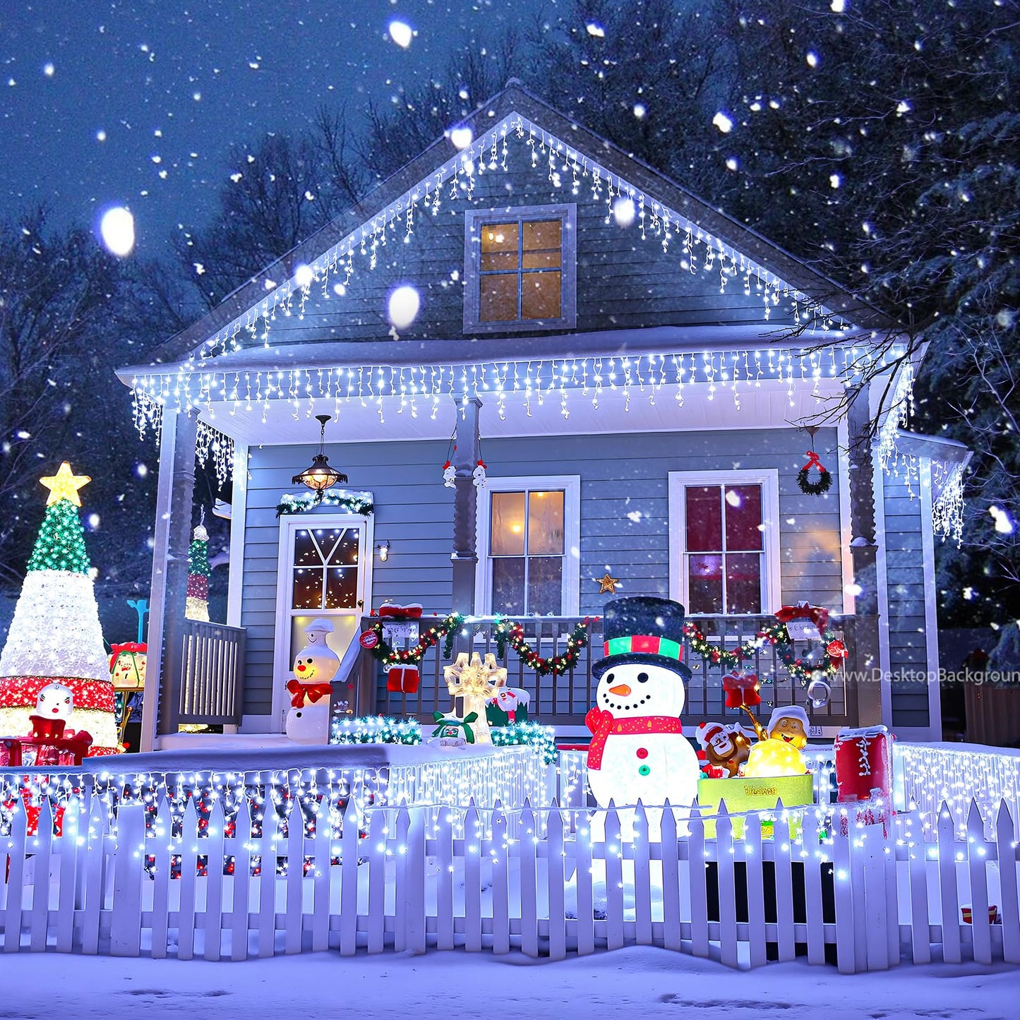 White Christmas Lights Outdoor, 66ft 640 LED Icicle Lights for Outside House with Connectable Clear Wire 8 Modes Timer, Plug in Waterproof for Home Holiday Eaves Yard Roof Party Room Indoor Decoration