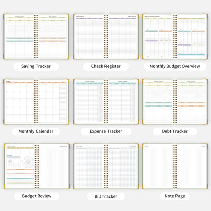 Budget Planner - Monthly Budget Book B5, Undated 12 Month Expense Tracker Notebook with Metal Corner Protectors & Bill Organizer, Hard Cover Financial Account Book for Women Men Home Business, Green