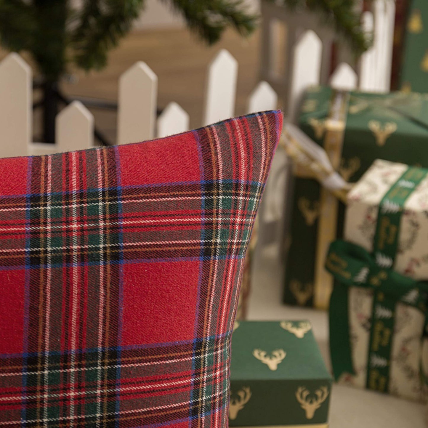 AQOTHES Pack of 2 Christmas Plaid Decorative Throw Pillow Covers Scottish Tartan Cushion Case for Farmhouse Home Holiday Decor Red and Green, 24 x 24 Inches