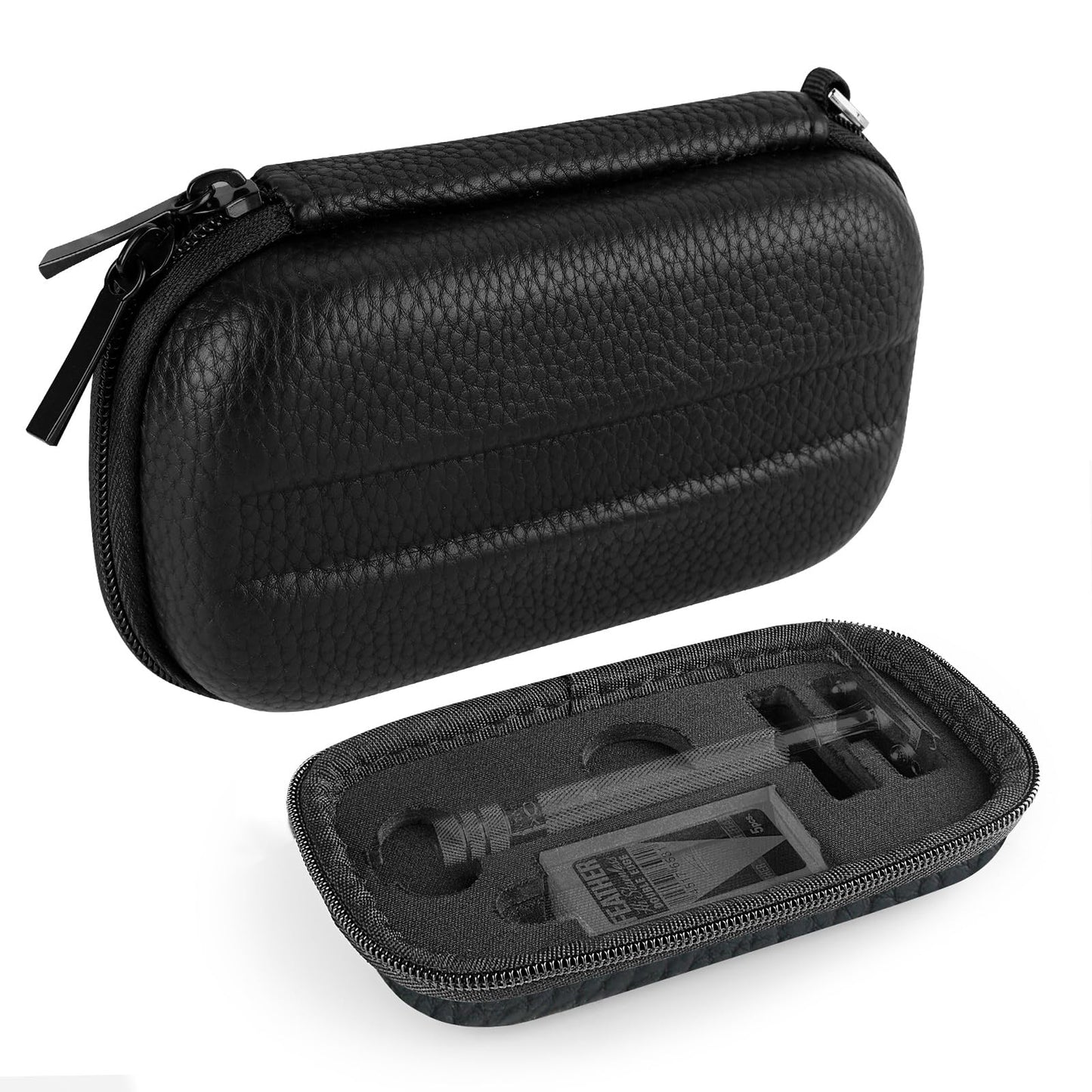 Linkidea Hard Travel Case Compatible with Vikings, Merkur, Shaving Revolution Double Edge Safety Razor, Storage Box Organizer for Safety Razor & Shaving Attachments (Lychee Vegan Leather), Black,
