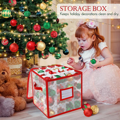 BINSUNS Christmas Ornament Storage Box, Christmas Storage Containers Organizer Bag with Dividers - Fits up to 64 Holiday Xmas Ornaments Decorations 3" Seasons Balls(Red)
