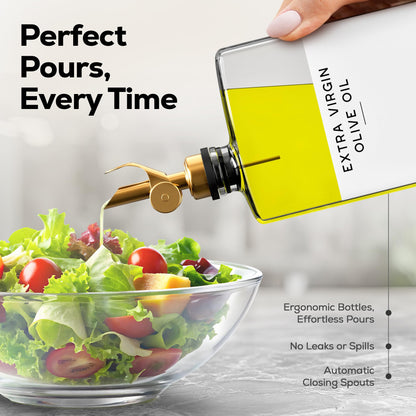 Glass Olive Oil Dispenser Bottle for Kitchen by Brighter Barns - Coffee Syrup Dispenser, Oil and Vinegar Bottle - Modern Kitchen Essentials for Home, Restaurant, Coffee Bar, Airbnb (Clear, Set of 2)
