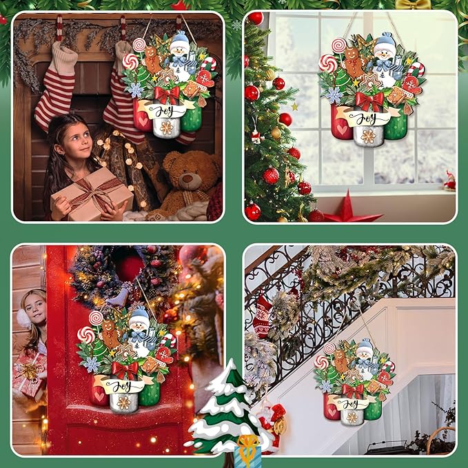 Boao Christmas Wall Door Sign Decor Christmas Snowman Door Hanger Decoration Winter Wood Sign for Xmas Winter Holidays Porch Front Door Home Kitchen Wall Decor