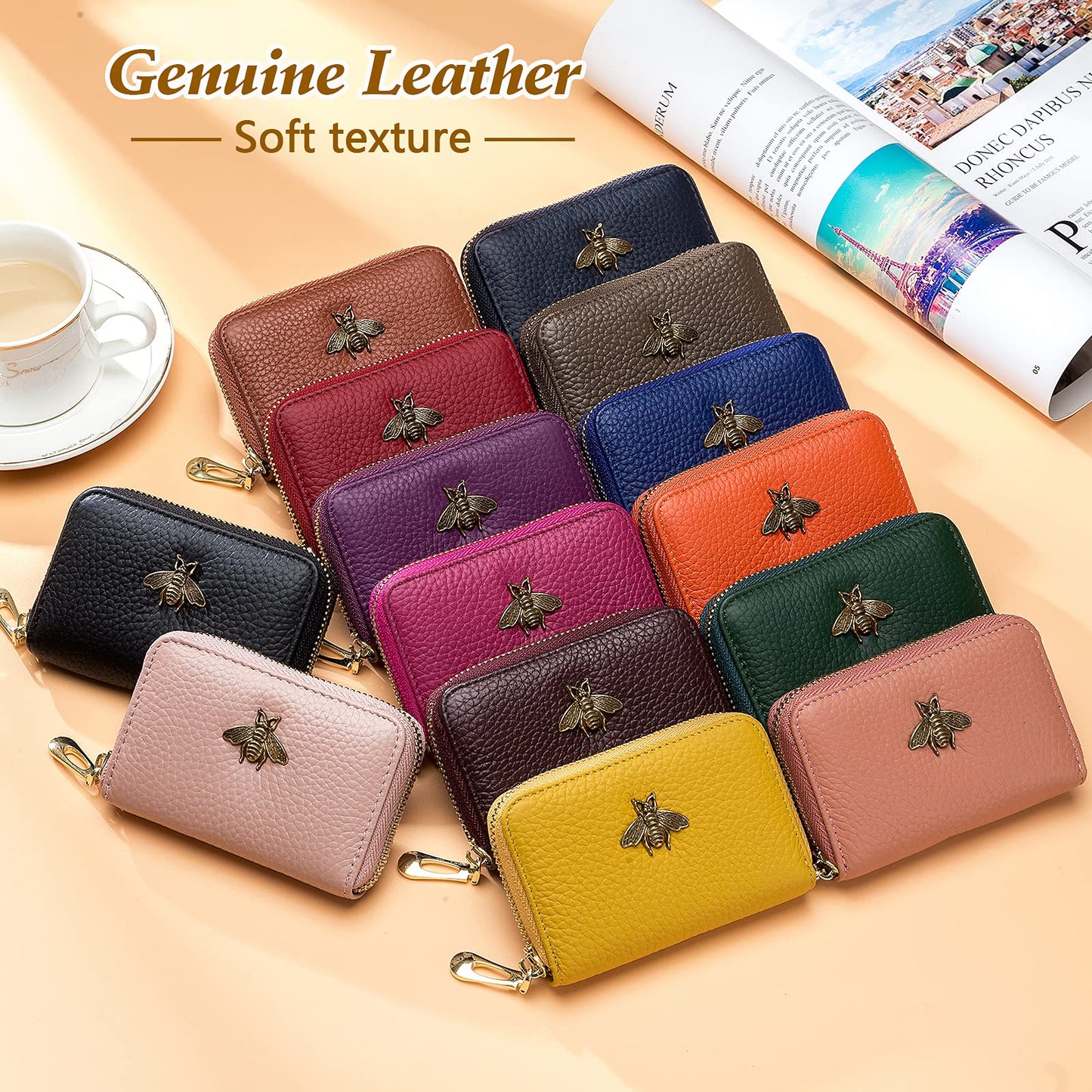 imeetu RFID Credit Card Holder, Small Leather Zipper Card Case Wallet for Women (Lite,Black)
