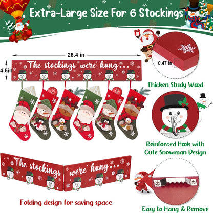 Christmas Stocking Holder Mantle Christmas Stocking Hangers for Mantel Fireplace Wall Hanging Sign with 6 Hangers Collapsible And the Stockings Were Hung Christmas Stocking Hooks Xmas Decor 28.4 Inch