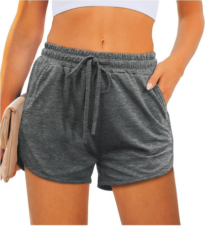 Aloodor Women's Athletic Running Shorts - Dolphin Style with Pockets & Adjustable Drawstring