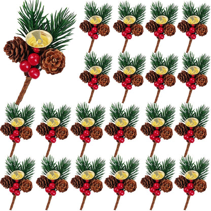 GXXMEI 25PCS Christmas Floral Pick with Jingle Bell, Pine Cone Holly Berry Stems for Crafts, Artificial Christmas Picks and Sprays for Christmas Home Decor, Garland, Wreath