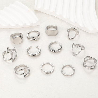 FAXHION 12PCS Gold Stackable Rings Set for Women, 18K Gold Plated Open Stacking Knuckle Ring, Adjustable Chunky Signet Band Statement Ring for Gift