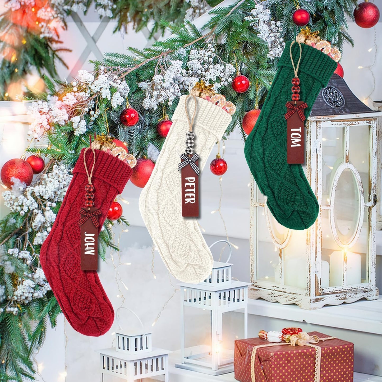 DigiGlow 6PACK 18Inch Cable Knitted Christmas Stockings, Personalized Hanging Stockings for Holiday Party, Christmas Tree, and Family Home Decor in Red, White, Green