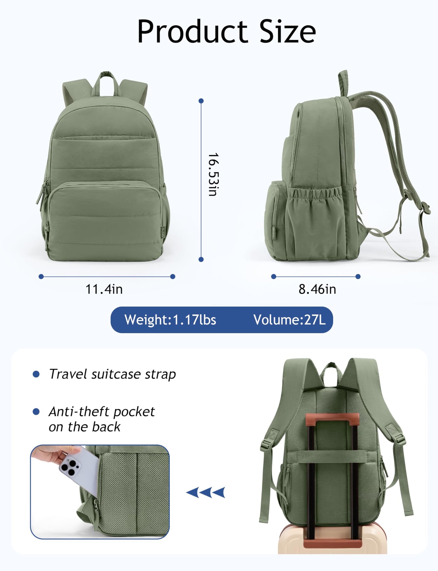 Uselike Travel Backpack for Women, 15.6 Inch Laptop Backpack, Quilted College Bookbag, Cute Work Backpacks, Water Resistant