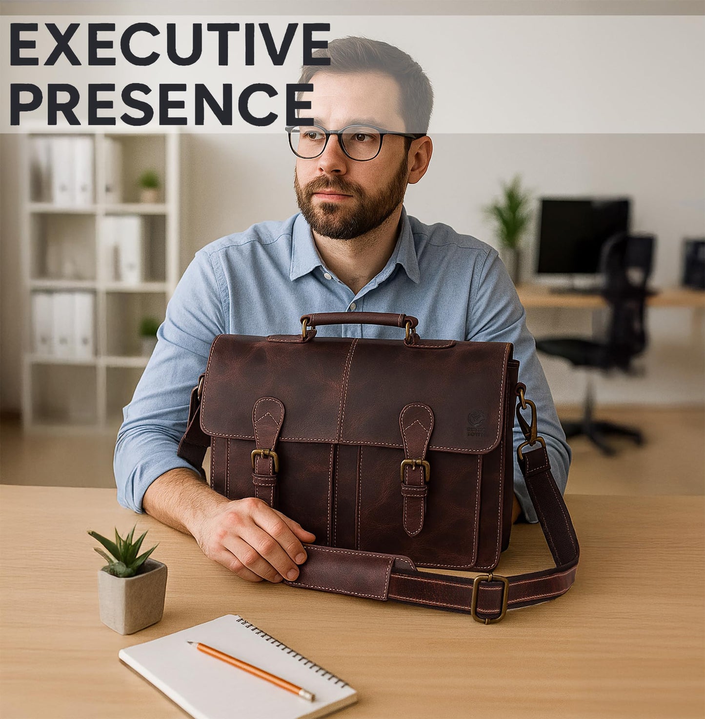 RUSTIC TOWN Handmade 16 inch Brown Leather Shoulder Briefcase Messenger Bag Men's 15.6-inch Laptop Satchel