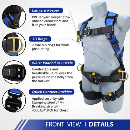 TRSMIMA Safety Harness Fall Protection - Roofing Harness Kit Men Full Body Construction Harness with Lanyard for Work Upgrade 4 Quick Buckles