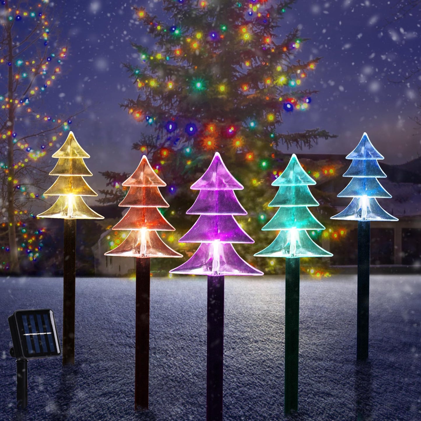 ILLUMINEW Christmas Solar Pathway Lights, Set of 5 Waterproof Landscape Christmas Lights, Stake Christmas Decorations, LED Lights for Yard Lawn Patio Walkway Decor