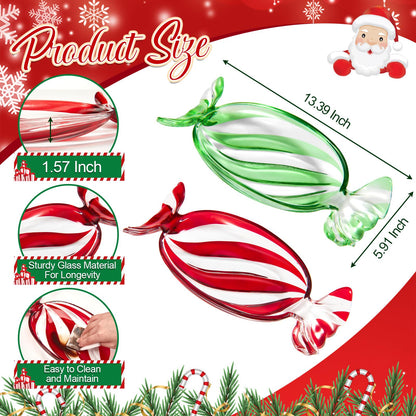 Maxcheck 2 Pcs Christmas Candy Platter Glass Candy Dish Tray Decorative Dessert Plate for Xmas Parties Holiday Treats Bowls Crystal Fruit Plates for Party Snack Storage (Large,Red and Green)