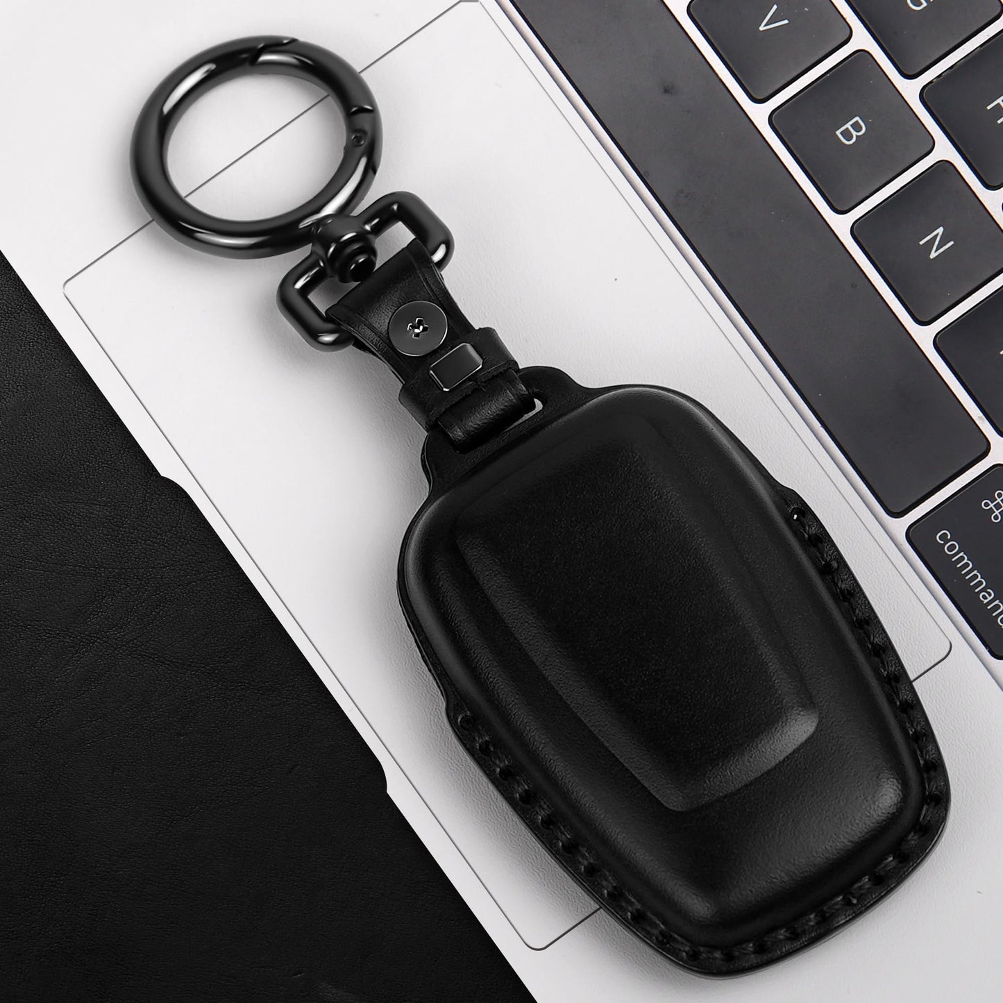 Tukellen for Toyota Key Fob Cover Genuine Leather With Keychain,Leather Key Case Protector Compatible with 2019-2025 Rav4 2020-2022 Highlander Corolla Prius 2018-2024 Camry Avalon C-HR GT86-Black