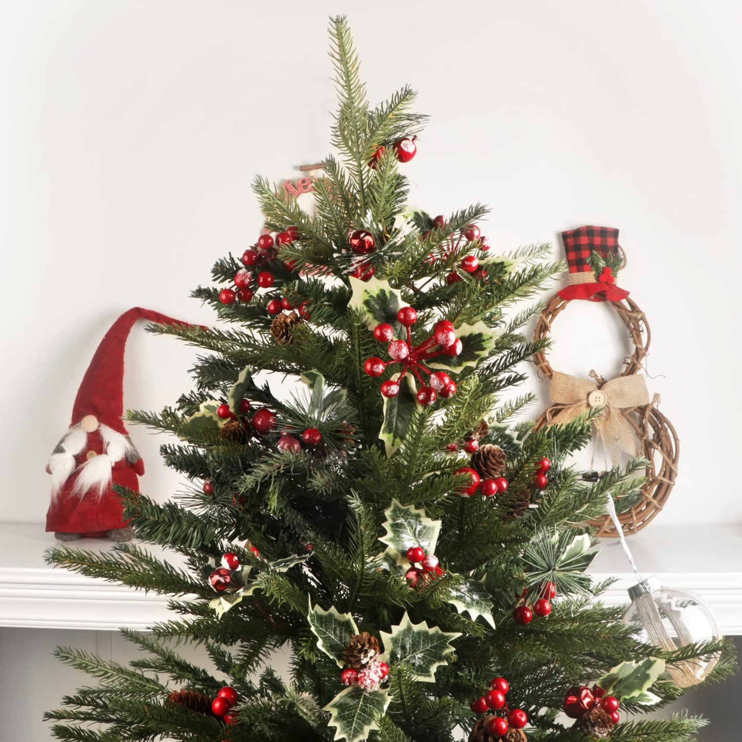 12PCS Christmas Picks with Pine Cones Holly Berry Artificial Red Berry Stems Pine Branches Small Christmas Berry Picks for Crafts Gift Wrapping Floral Picks Tree Wreaths Decor Holiday Arrangement