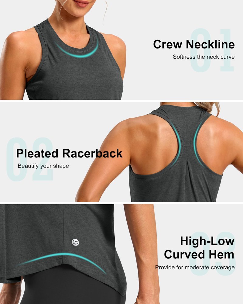 G Gradual Women's Workout Tank Tops Racerback Athletic Yoga Tops Loose Fit Sleeveless Running Gym Sports Shirts for Women(Charcoal,M)