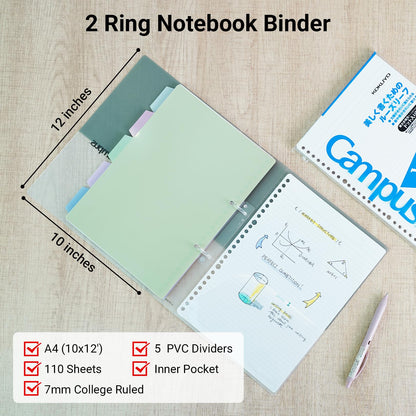KOKUYO 5 Subject Spiral Notebook Journal, Campus 110 Sheets A4 Refillable Notebook with Dividers Tabs, College Ruled Binder Notebook for Work School Note taking, Blue, Japan Import