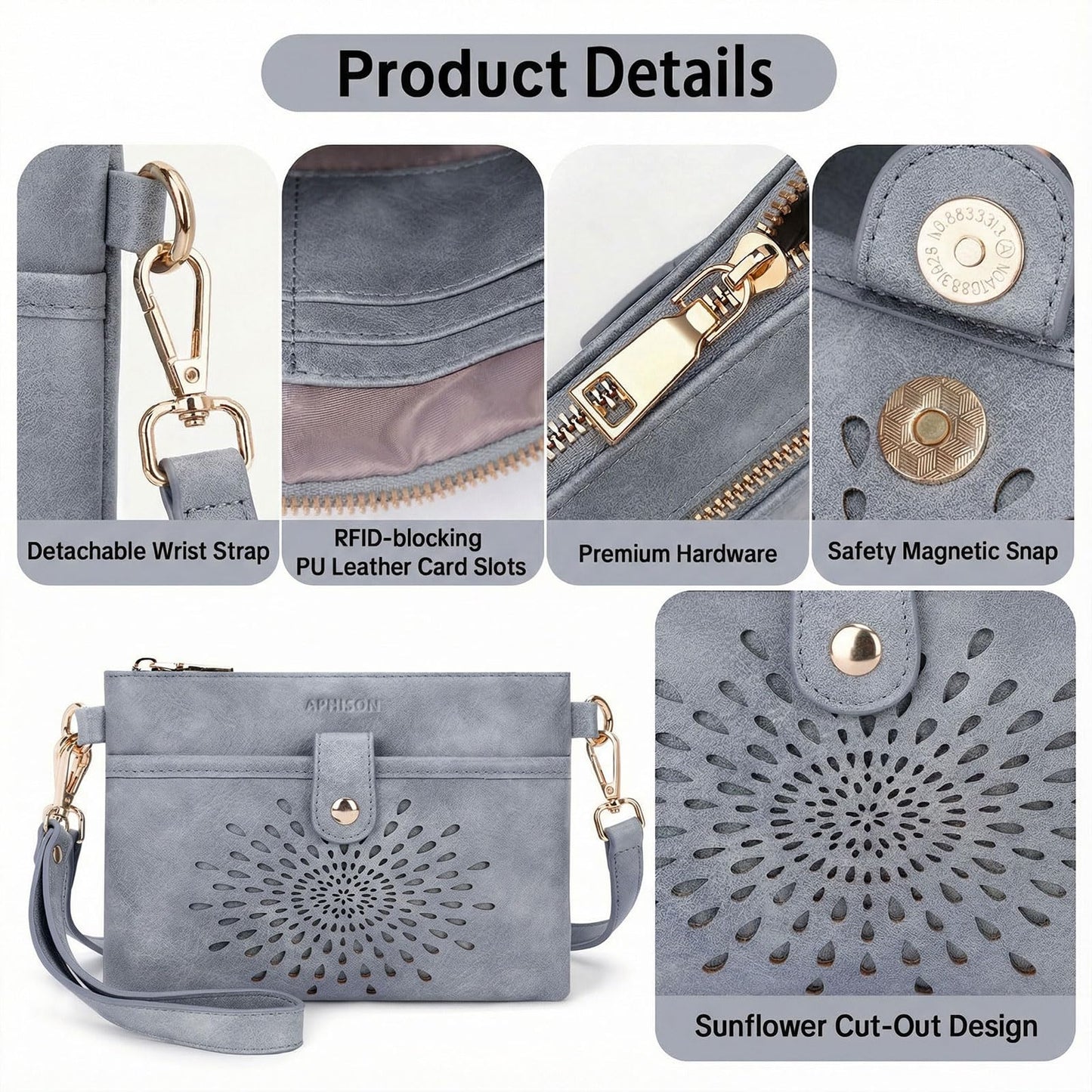 APHISON Wristlet Wallets Clutch Purses Small Crossbody Bags For Women, Cell Phone Wallet Purse RFID Wallet Women
