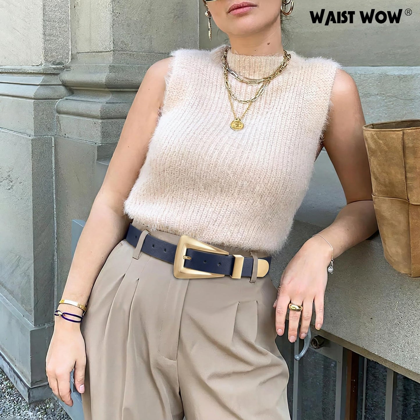 Women's Leather Belts for Jeans Pants Fashion Leather Waist Belt Ladies Dress Belts with Gold/Silver Buckle