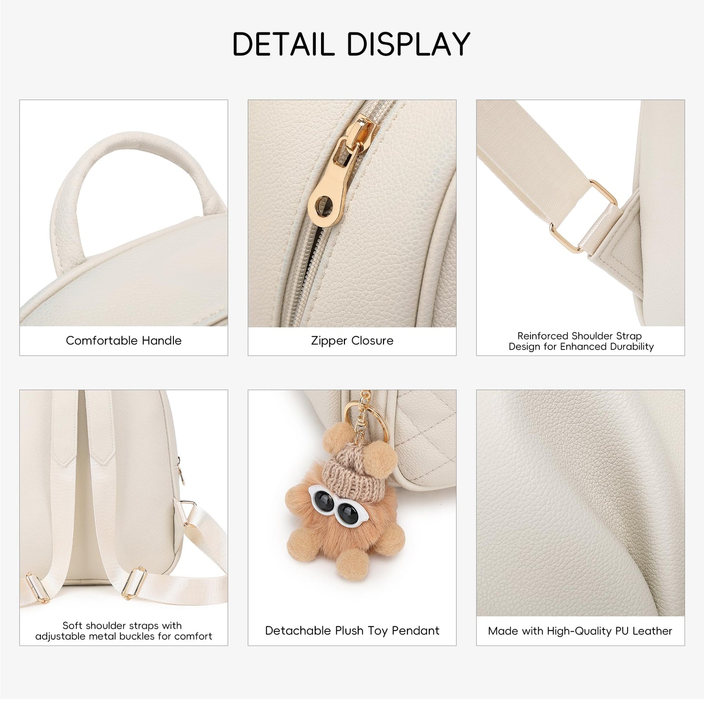 BAGOK Mini Leather Backpack Purse for Women, Small Backpack Purse with Cartoon Charm, Cute Fashion Bag for Girls