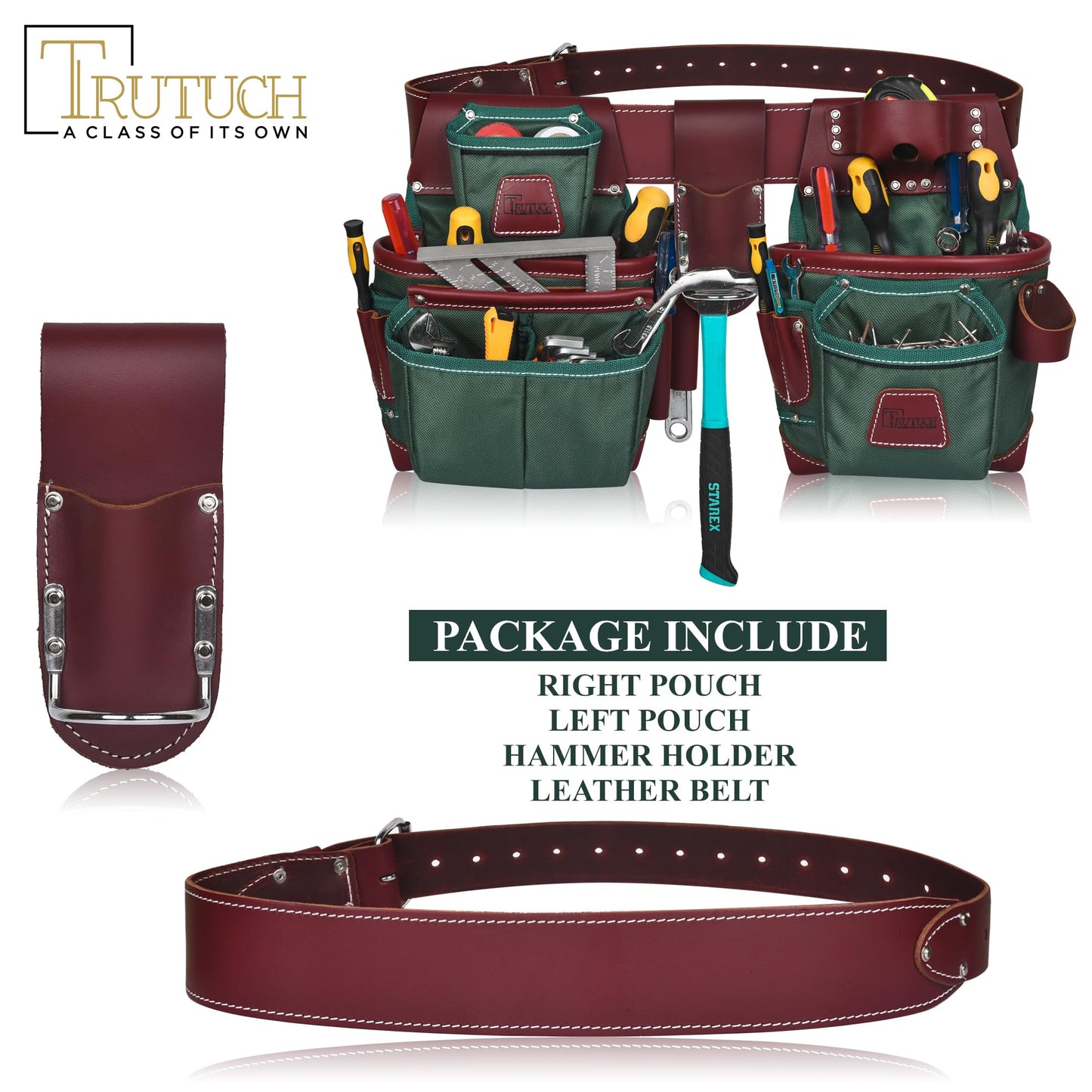 Nylon and Leather Tool Belt | Framing Bags | Leather Tool Belts | Nylon Tool Pouch | Carpenter Tool Belt | Construction | Framers | Electrician (Green)