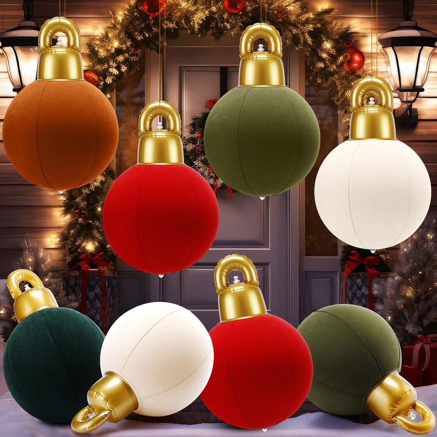 Jetec 8 Pcs Velvet Christmas Inflatable Ball Giant PVC Inflatable Flocked Christmas Balls Ornament Large Xmas Outdoor Decorations for Yard Lawn Porch Garden Front Door Window(12 Inch,Red, Green)