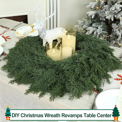 26" Real Touch Christmas Cedar Wreath, Christmas Wreaths for Front Door, Realistic Pine Wreath, Large Green Cypress Wreaths for Home Fireplace Wall Window Porch Outdoor Xmas Holiday Decor