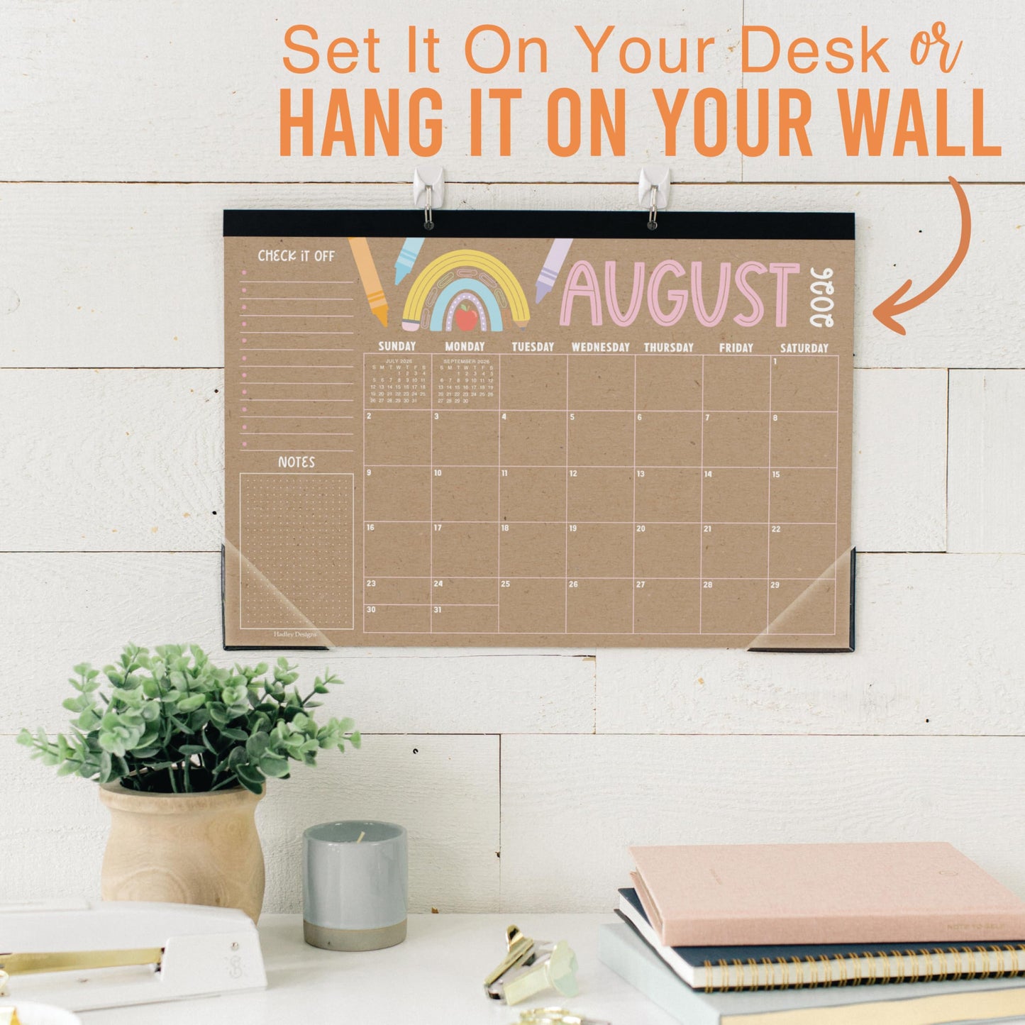 Hadley Designs Large Teacher Desk Calendar 2026-2027 - Desktop Calendar 2026, 18-Month Desk Calendars for Home, Office & Classroom, Cute Classroom Must Haves, Teacher Appreciation Gifts