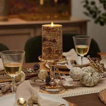 Luminara Real Birch Bark Wrapped Flameless LED Candle, 3.5" x 6.5", Battery Operated Moving Flame Pillar Light with Timer - Natural Decor Unscented