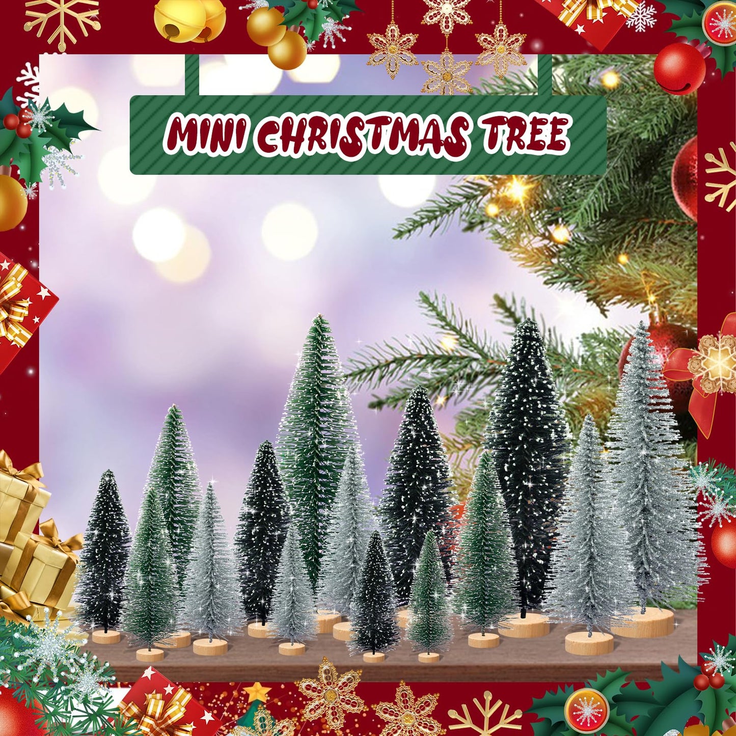 Tizuxa 30pcs Tiny Christmas Trees for Christmas Decorations, Mini Artificial Christmas Tree Small with Snowflakes Bottle Brush Trees for Christmas Decor Party Home Table Top Winter Crafts Decorations