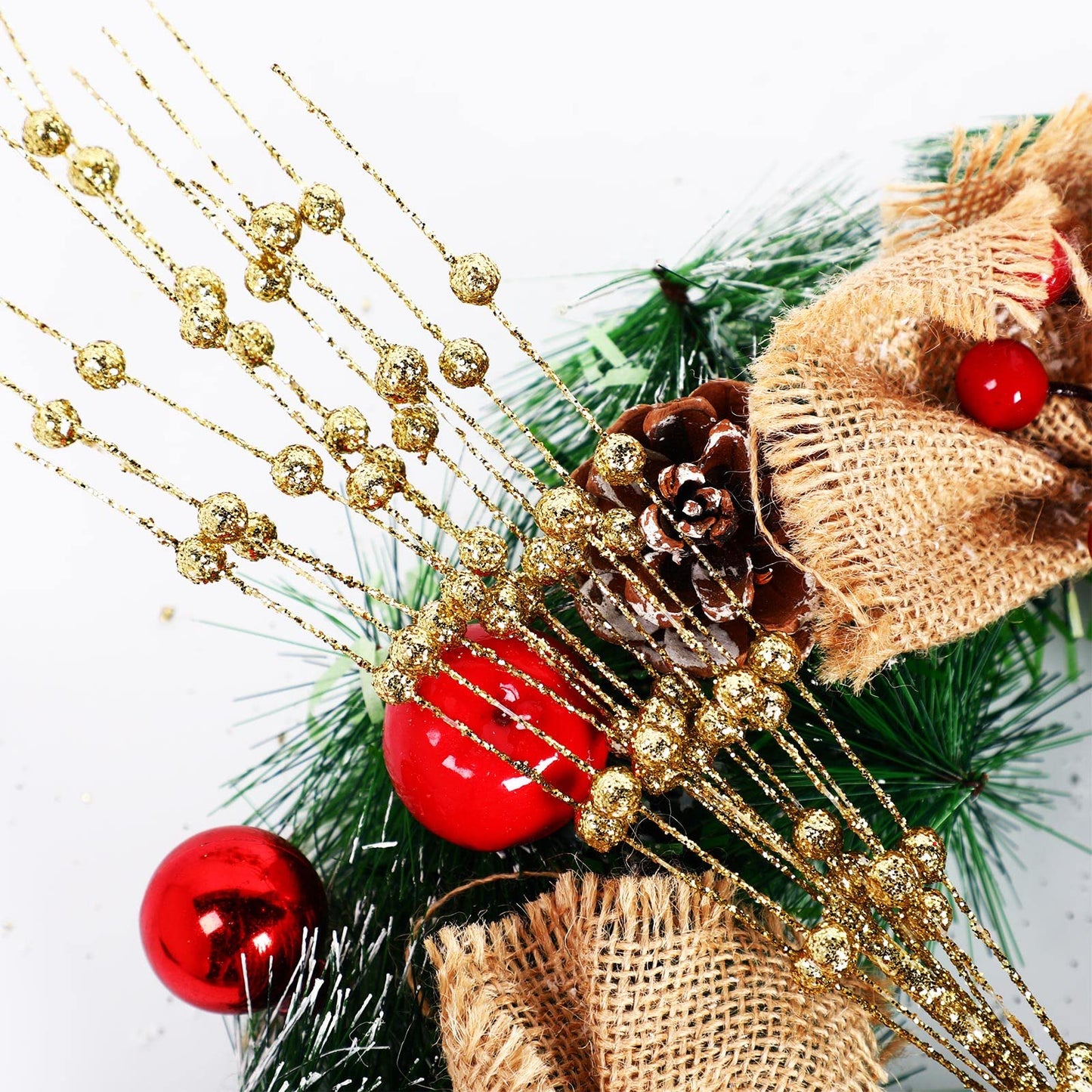 Geosar 30 Pcs Artificial Glitter Berry Stem Decorations 17 Inch Faux Stick Floral Pick Centerpiece Bouquet Flower Bead Twigs for Centerpiece Tree Wreath Ornaments Home(Gold)
