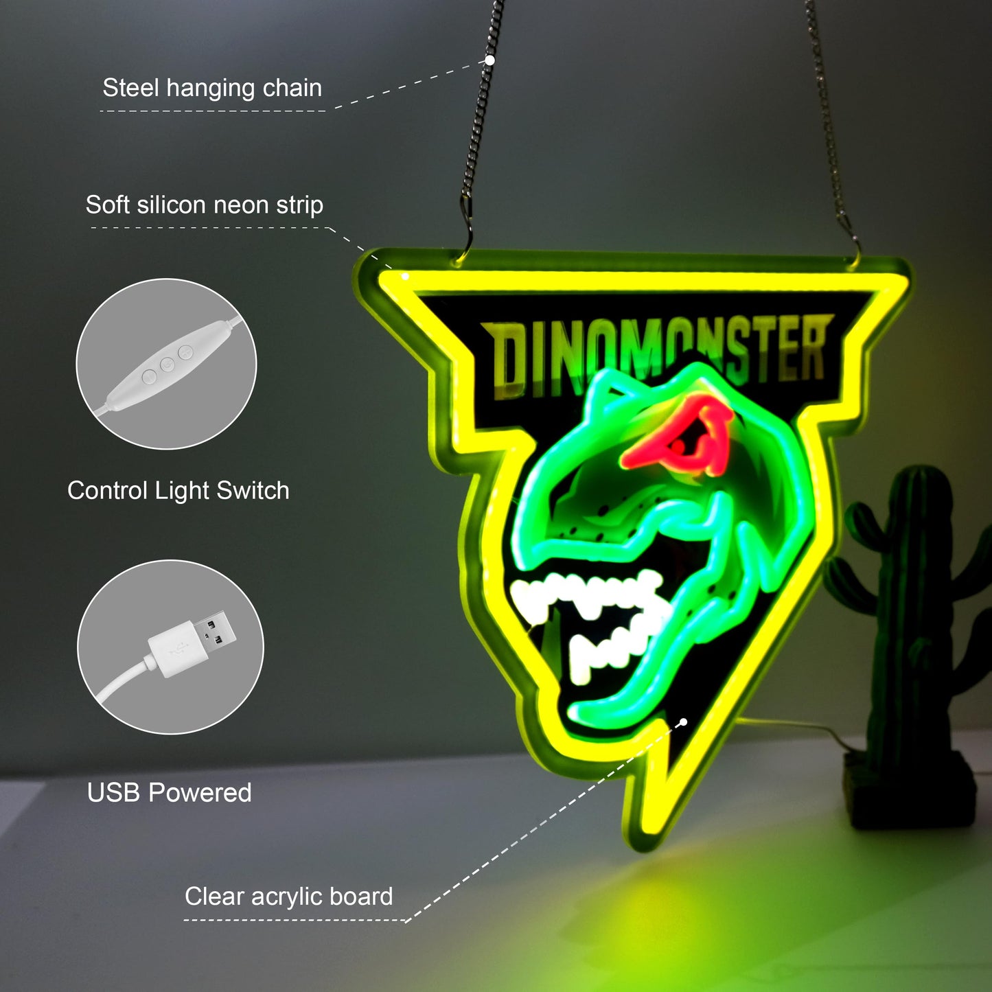 LIUISNEO Dinosaur Neon Sign,Innovative Integral Forming Process,With Dimmable Switch For All Holiday Party and Home Decoration