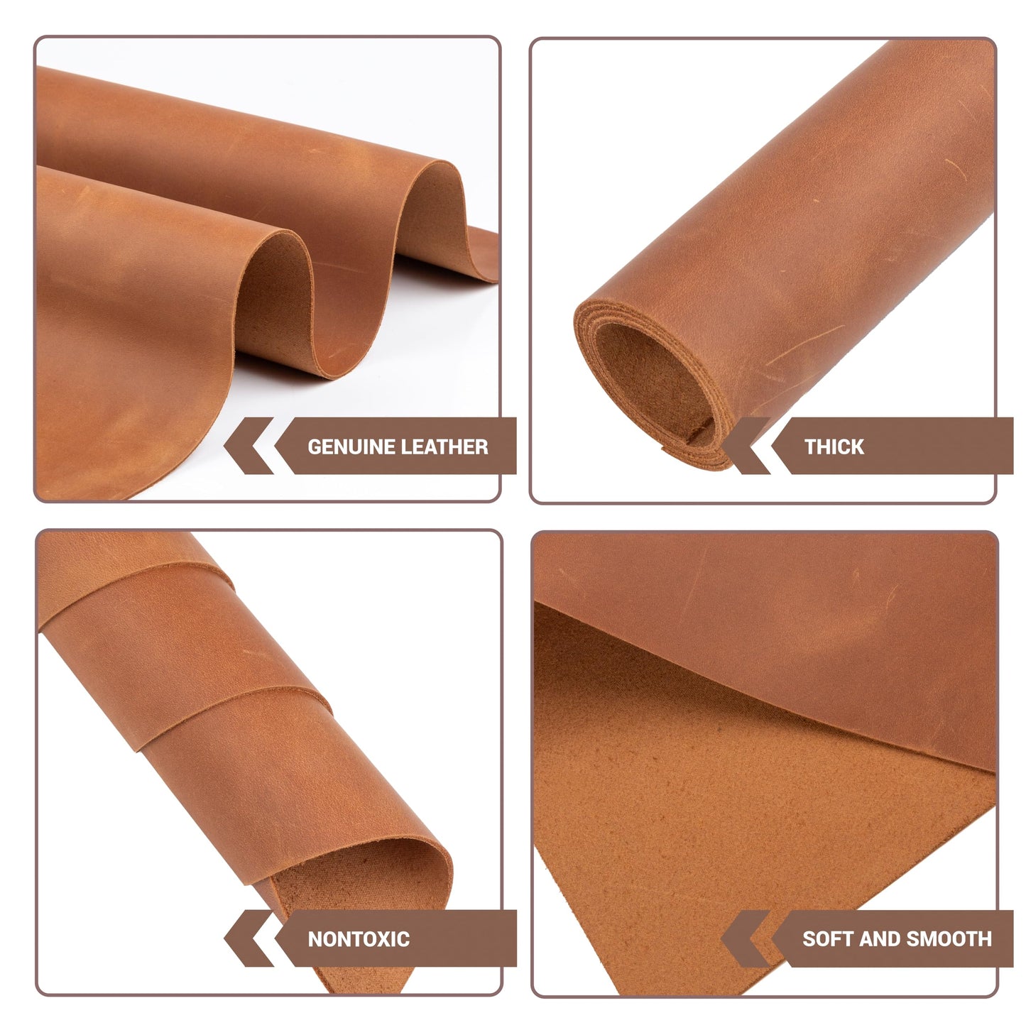 Shkira 12''X24'' Genuine Light Brown Leather Sheets for Crafts - Square - 2.0MM Thick Genuine - Thick Cowhide Pieces Square - Leather Sheet for Arts and Crafts