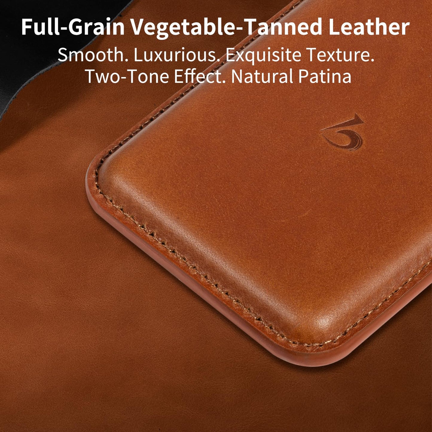 Belemay Strong Magnetic Wallet Compatible with Magsafe, Luxury Minimal Card Holder for 1-2 Cards, Premium Full-grain Smooth Leather Compatible with iPhone 17/16/15/14/13/12 series&MagSafe cases, Brown