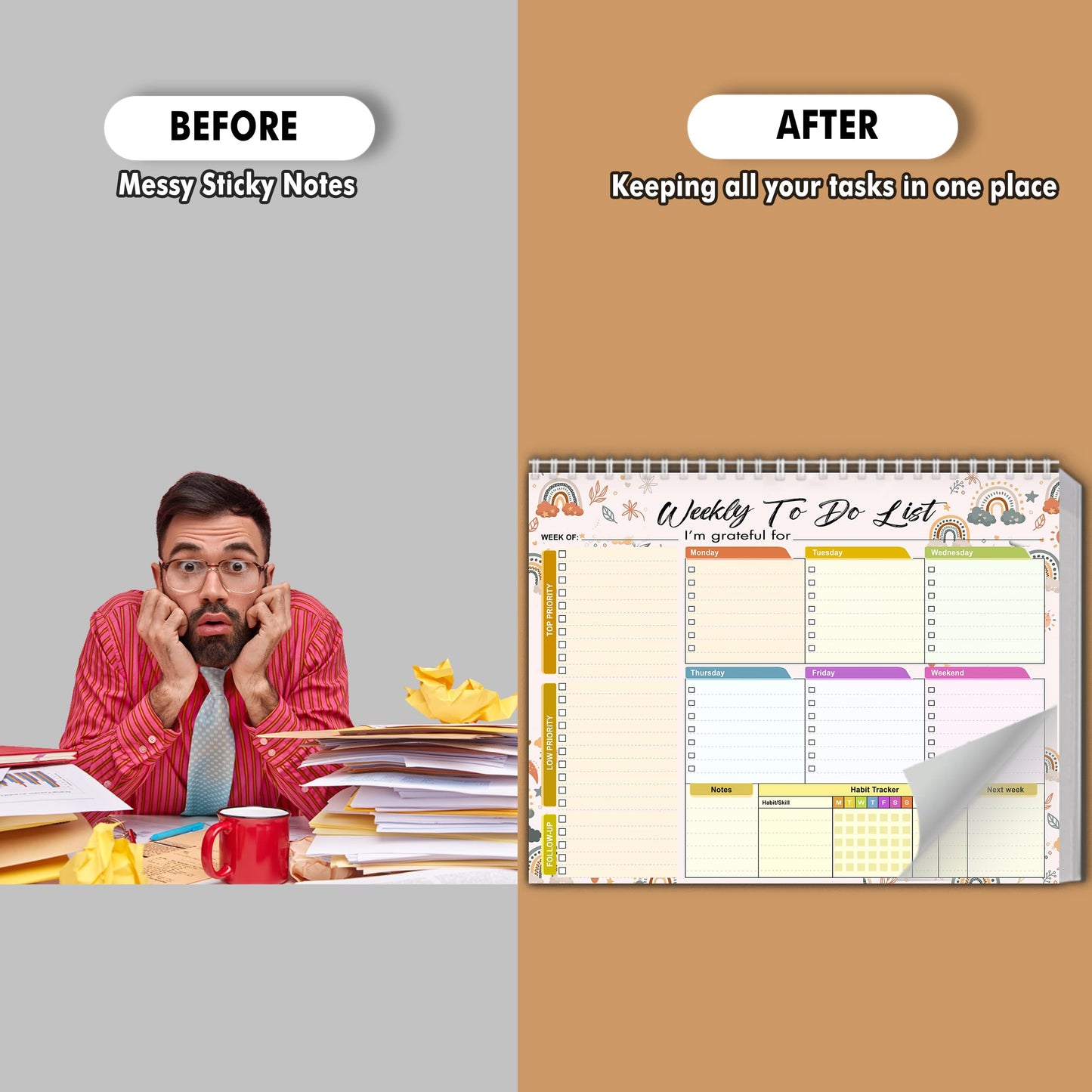 Weekly Planning To-Do-List Pad, 52 Undated Sheets for Daily To-Do Lists, Habit Tracking, Academic Scheduling, and Productivity Goals - Perfect for Work, Home, and Office Organization 8.5x11 inches