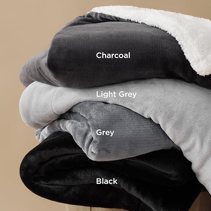 Bedsure GentleSoft Sherpa Fleece Blankets King Size for Bed - Thick and Warm Throw for Men, Soft Fuzzy Plush King Blanket for Winter, Charcoal, 108x90 Inches