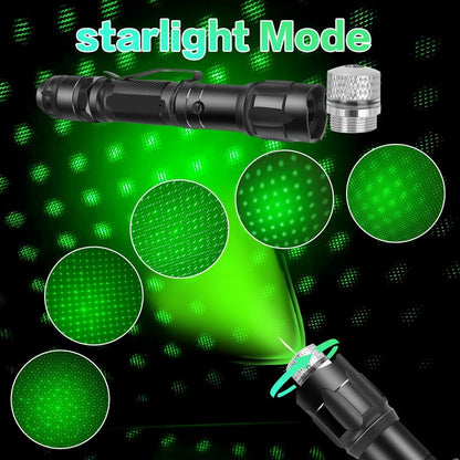 FUIIKEEM Long Range Green Laser Pointer - High Power Flashlight with Laser Pointer - Rechargeable, Star Cap for Astronomy, Construction, Outdoor Adventures