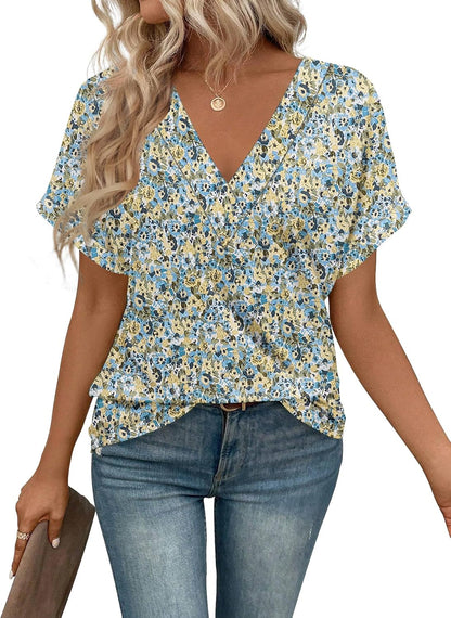 T Shirts Short Sleeve V Neck Tees Womens Tops Beach Vacation Fashion Clothes 2025 Casual Summer Spring Fall Outfits