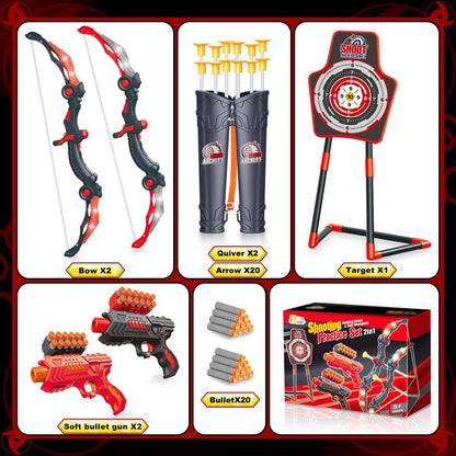SpringFlower 2-in-1 Active Target Play Set with LED Light-Up Bow & Soft Foam Dart Blasters – Indoor Outdoor Family Game for Kids Ages 5-10, Gift for Boys & Girls